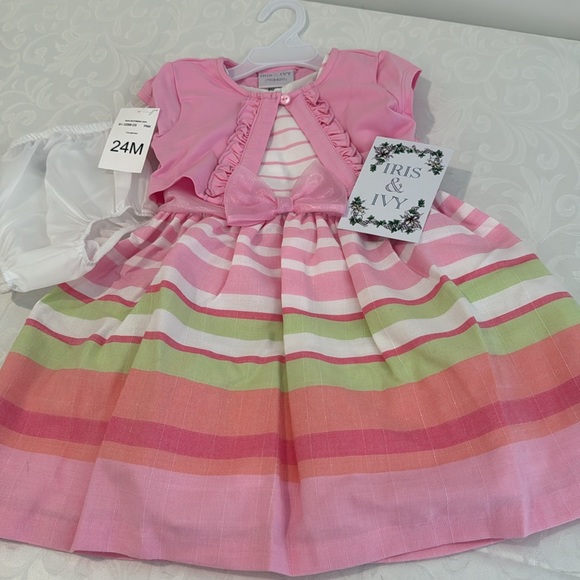 Iris & Ivy Stripe Sleeveless Dress & Cardigan Sweater Set. 24 months. - Picture 4 of 11